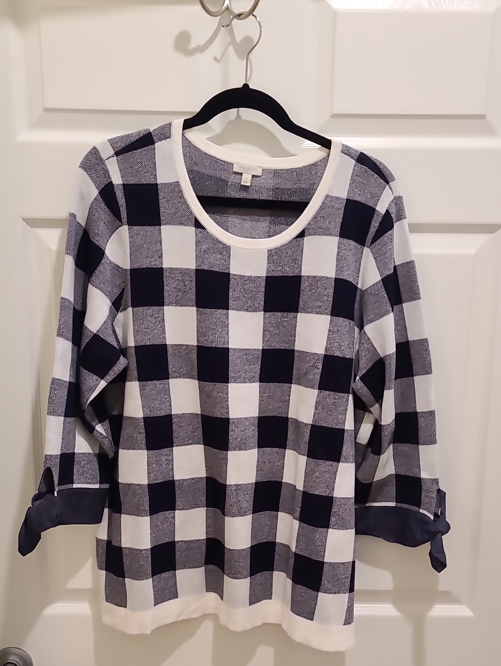 Talbot Navy and White Buffalo Check Knit Top